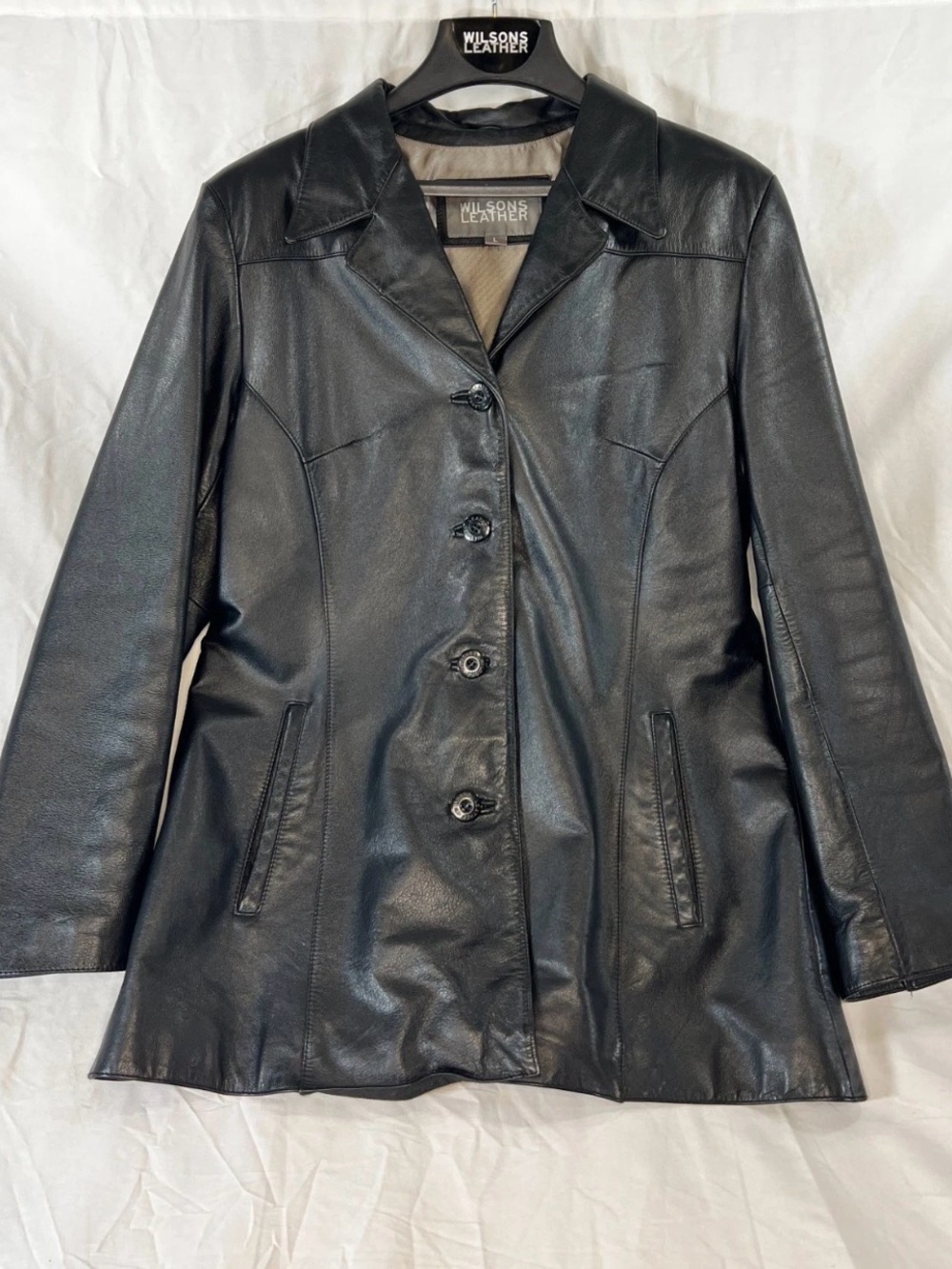 Y2K Wilsons Leather Jacket Black Womens L Moto Goth Classic Quiet Luxury Vtg